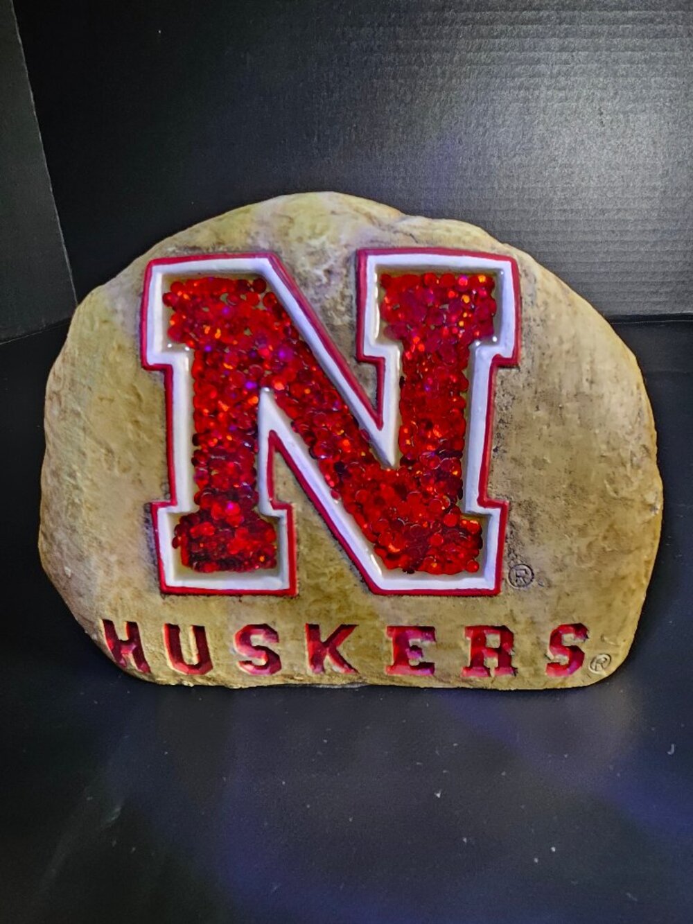 Officially Licensed Nebraska Cornhuskers Decorative Stone With Red Glitter "N"